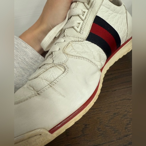 AUTH MENS GG LOGO WHITE GUCCI LEATHER SNEAKERS, SIZE 8, MADE IN ITALY - Picture 10 of 16